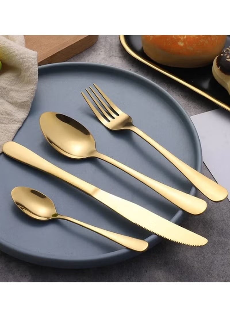 24-Piece Stainless Steel Cutlery Spoon,Fork And Knife Set Gold - Image 4